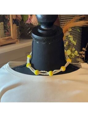 Vintage Faux Pearl Yellow Beads Necklace